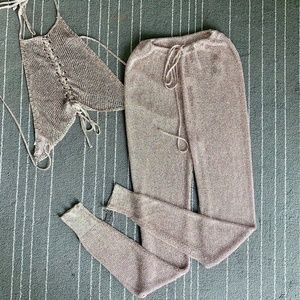 Two-Piece Metallic Mesh Halter Top & Tube Joggers